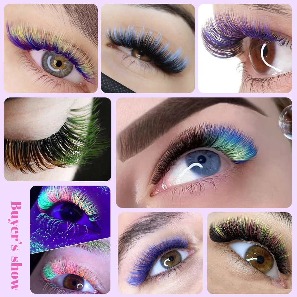 Rujade, cílios de cor individual, extensões de cílios ombre, roxo, azul, verde, vermelho, branco, rosa, amarelo, marrom, cor ombre, extensão de cílios postiços, extensão de cílios, cílios coloridos,