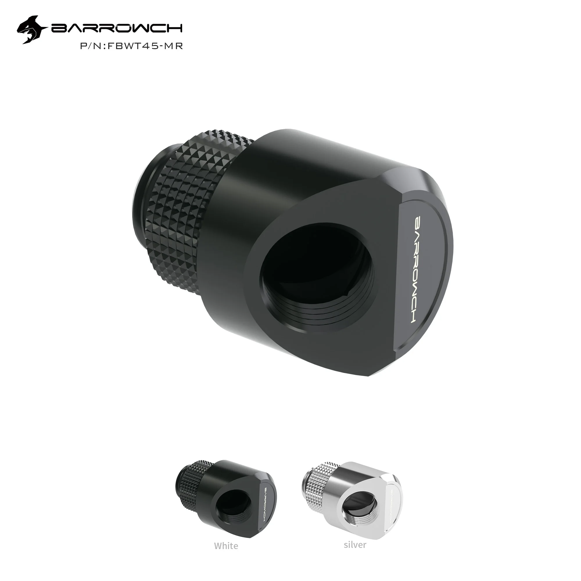 Barrowch 2pcs 45°/90° Rotary fittings Adapter 'G1/4' thread black/silver  water cooling Adaptors Metal Male to Famale FBWT45-MR