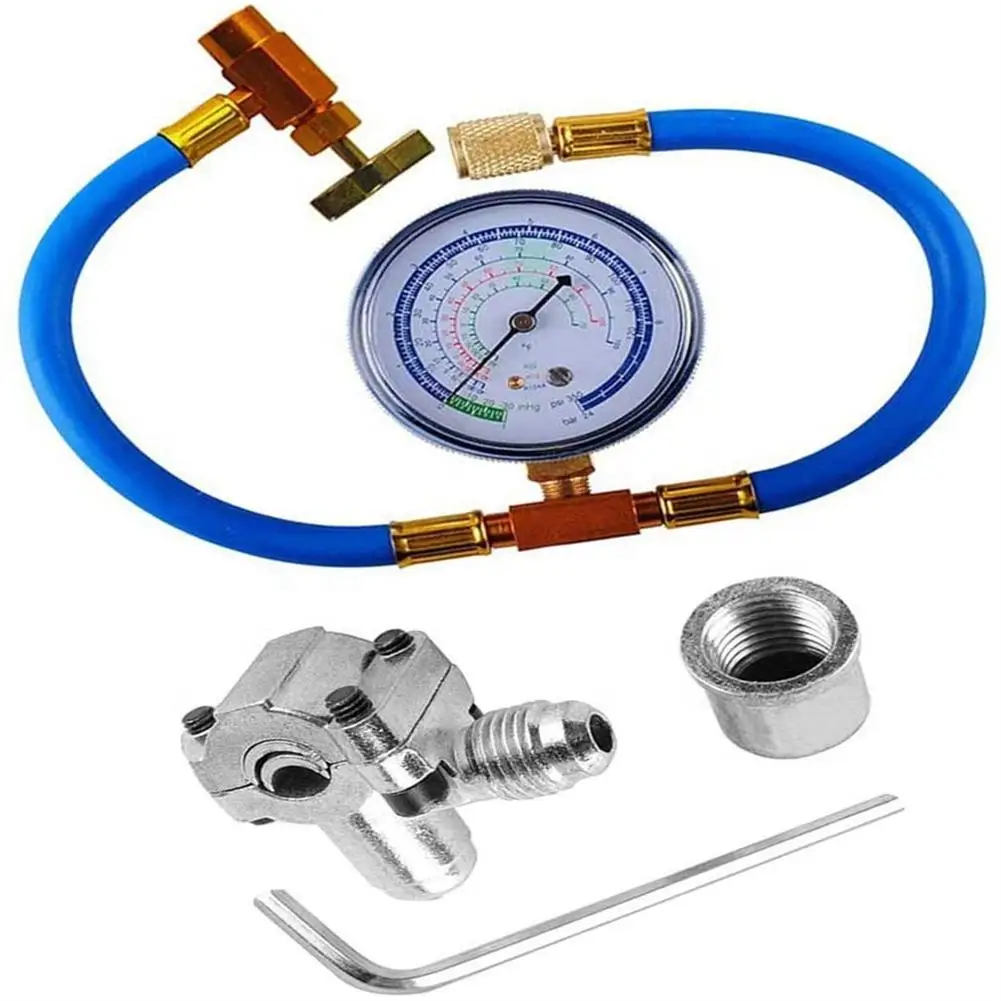 R134a Refrigerant Charging Hose With BPV31 Piercing Valve Piercing Tap Valve Kits Can Tap With Gauge R134a Can To R-12/R-22 Port