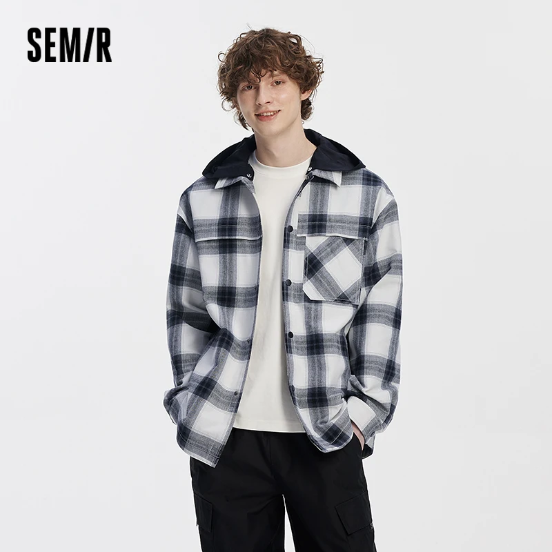 

Semir Jacket Men Plaid Detachable Hood Casual 2025 Autumn Man Clothing Jackets for Man Soft Plaid Fabric Detachable Hood Warm