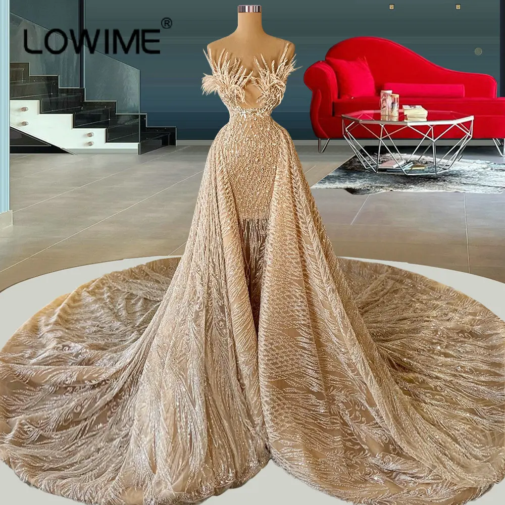 

Luxury Glitter Mermaid Beads Sequins Evening Dresses with Big Long Train Sexy Illusion Women Party Dress 2023 Occasion Glam Gown