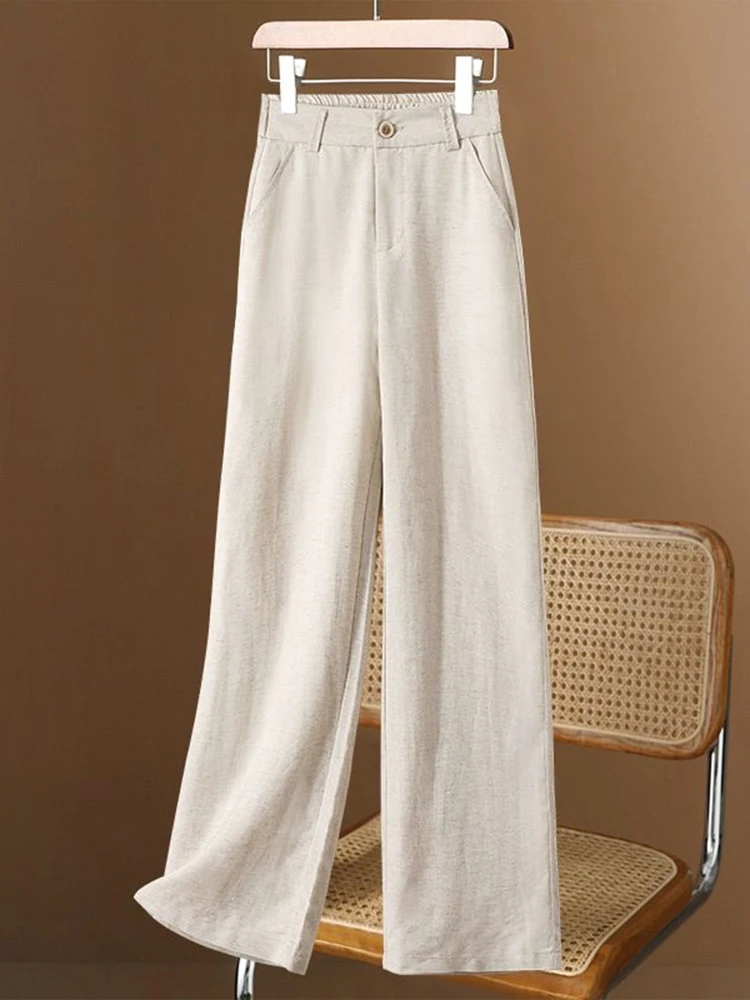 

Льняные брюки-палаццо женские летние тонкие, новые, из высококачественного льняного материала, повседневные, прямые, укороченные, с высокой талией
