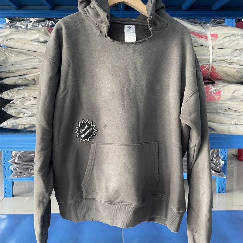 

Washed Destroy SAINT MICHAEL Hooded Sweatshirt Pure Cotton Embroidered Logo Oversized Men's Hoodies
