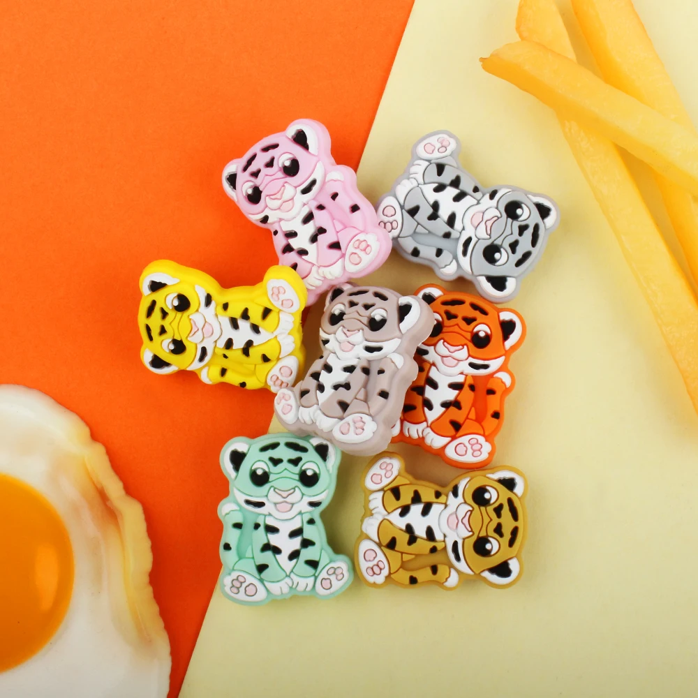 5/10Pcs Silicone Beads Tiger Animal Shape Focul Beads For Jewelry Making DIY Keychain Beaded Pen Bracelets Food Grade Accessorie