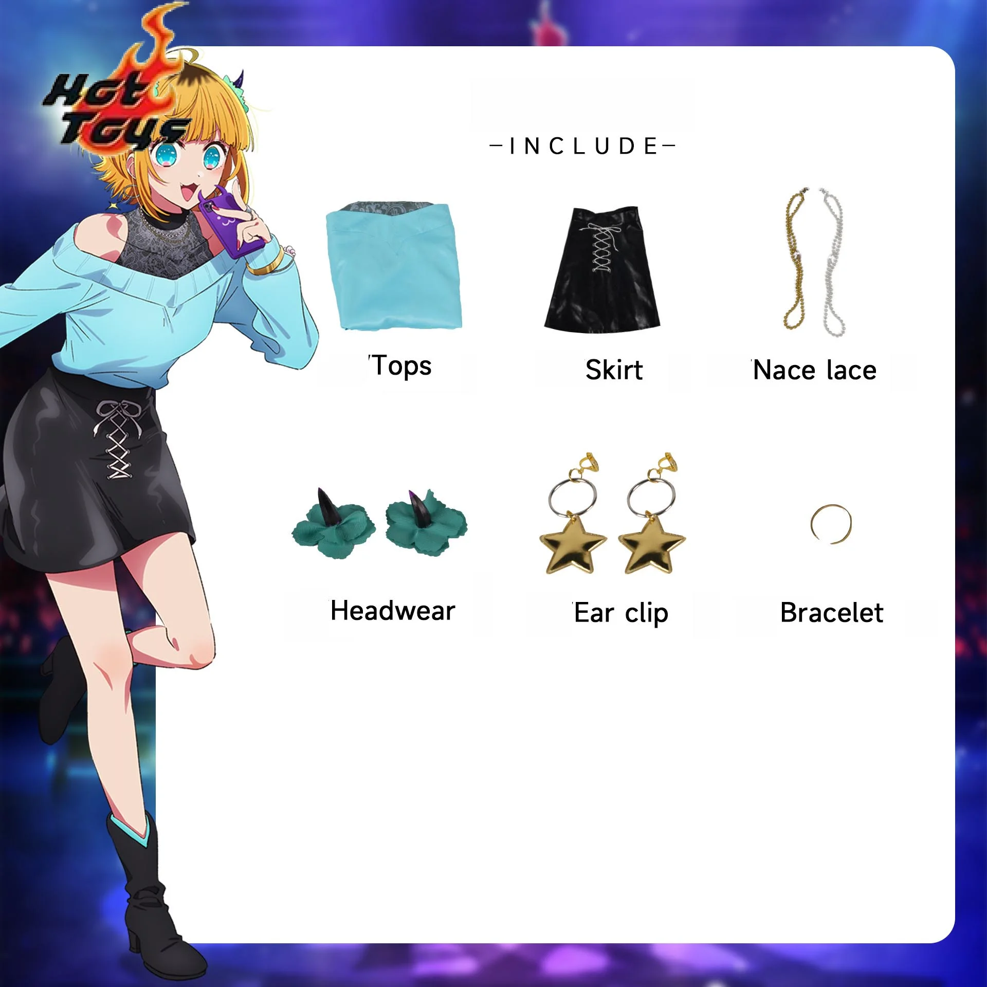 

Косплей Аниме мэм Чо Косплей Костюм Oshi No Ko юбка светлые волосы головной убор мэм парик Хэллоуин Чо мэм Косплей Костюм