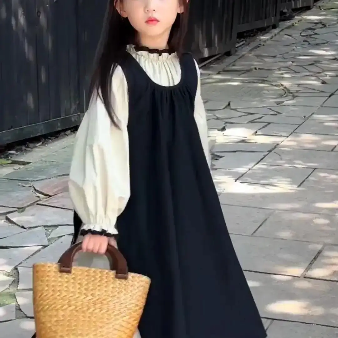 Spring Autumn Girls Dress Set Baby Personality Trendy Brand Korean Lace Princess Dress Kids Clothes Girls