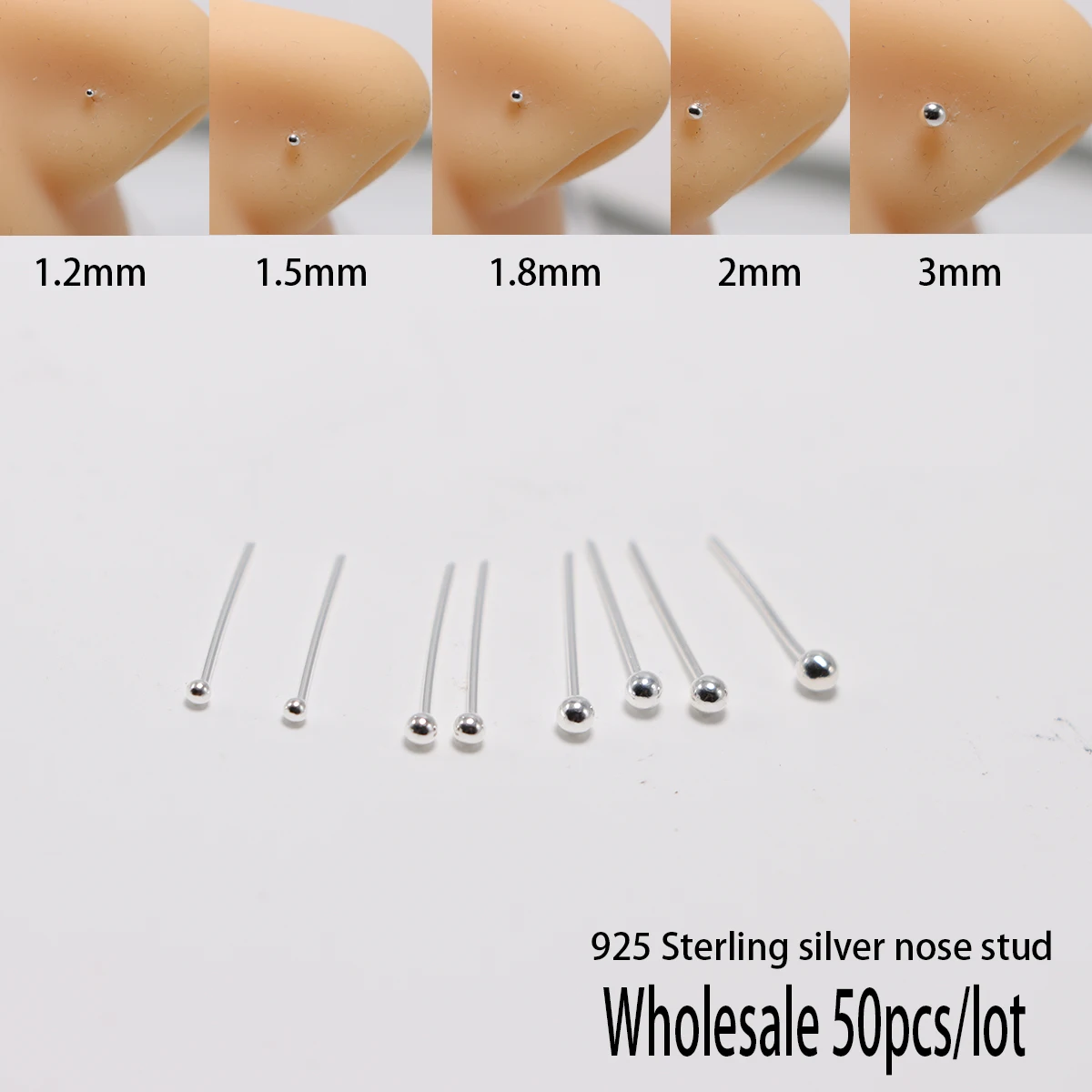 50pcs Tiny Ball Nose Stud Wire 0.5mm Pin Piercings 1.2mm 1.5mm 1.8mm 2mm 2.5mm nariz Piercing 925 Sterling Silver jewelry