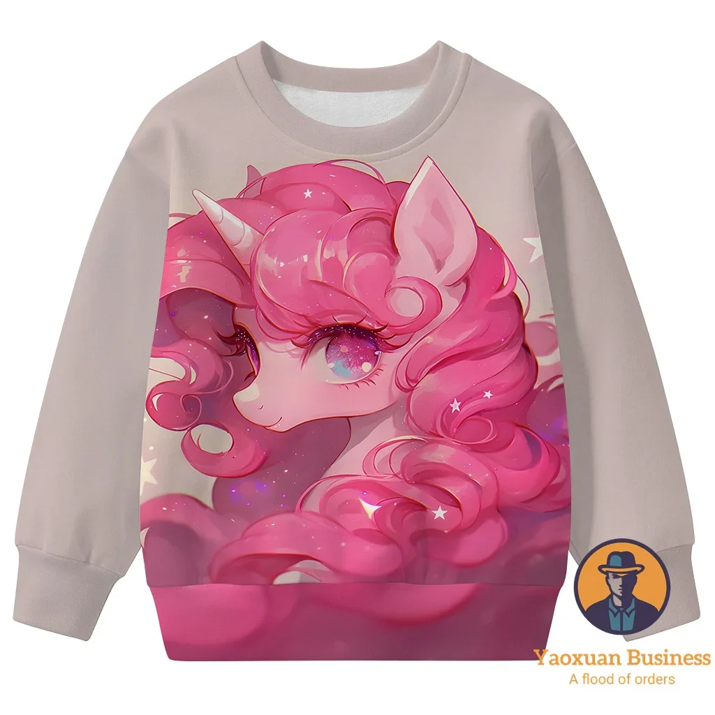 

Fashionable 2025 My Little Pony Little Girls Boys 3D Printed Cartoon Crew Neck Sweatshirt Cute Windproof Warm Autumn Winter New​