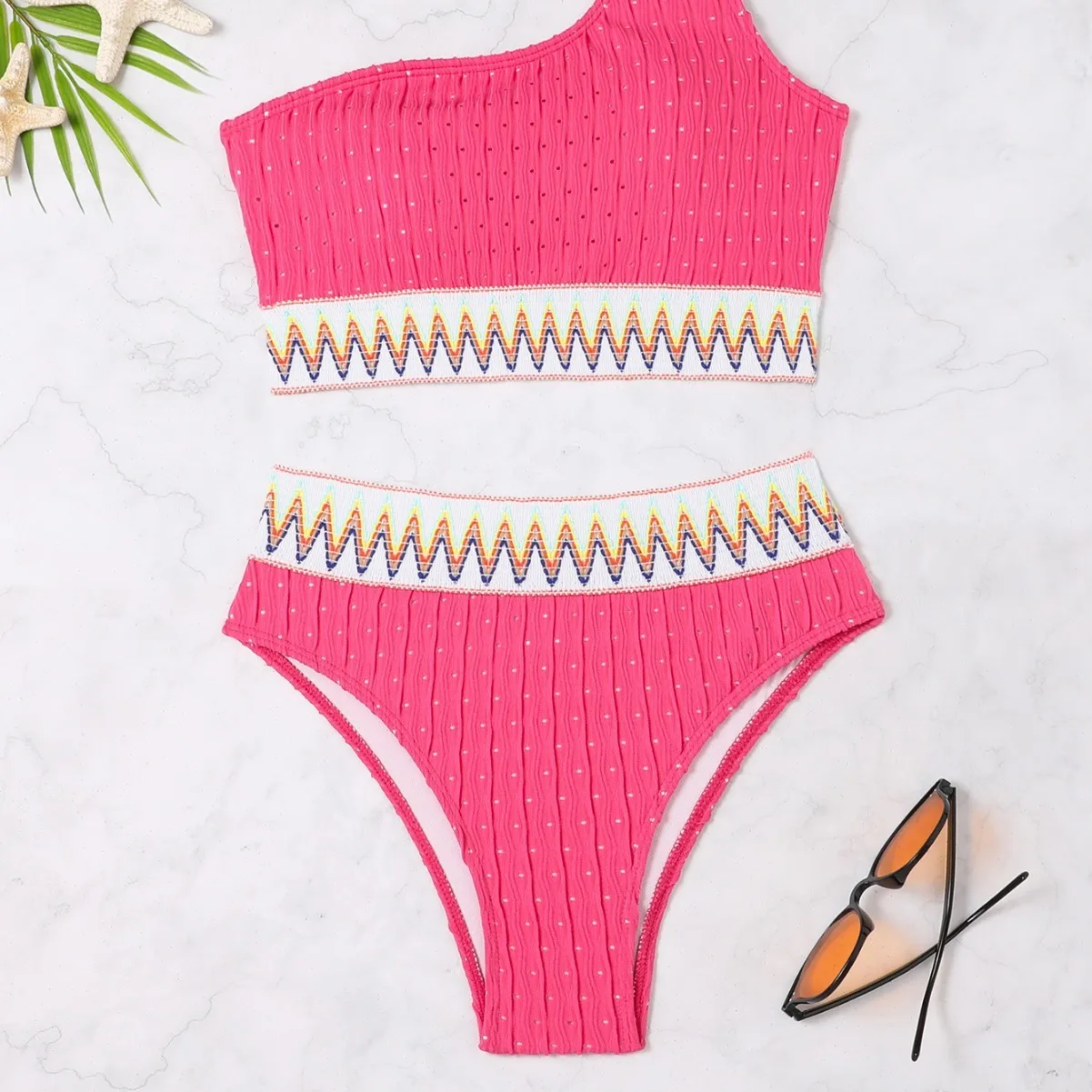 2025 Summer New Sexy One Shoulder Women Split Bikini Simple Solid Color Female Swimsuit Two-piece Sets