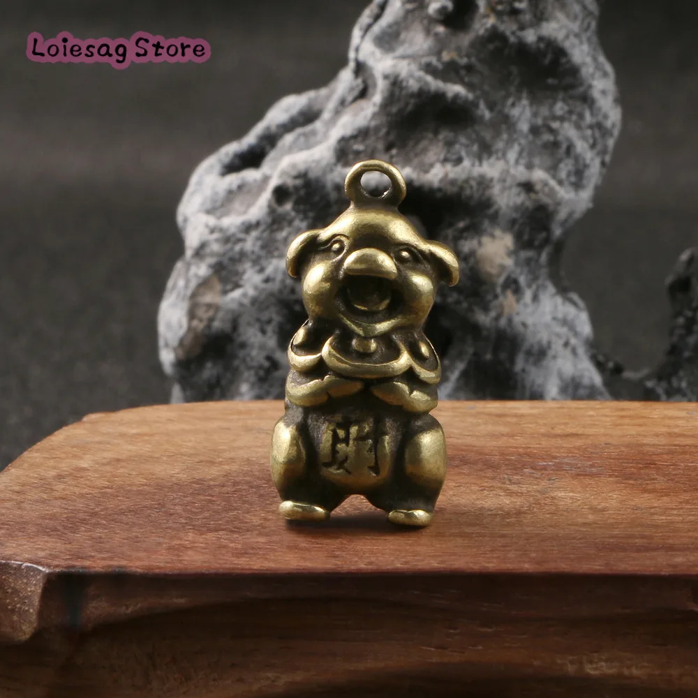 Handmade Creative Solid Brass Zodiac Pig Key Chain Pendant Gift Tiktok Same Style