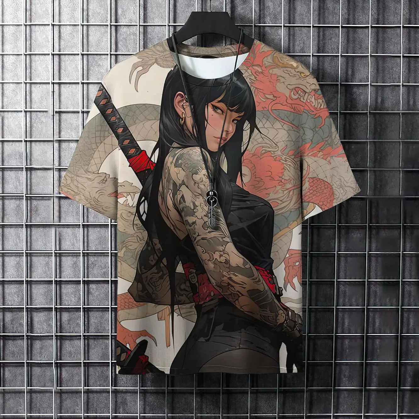 Cartoon Animal Men's T-shirt Cool Samurai Tattoo Graphic T Shirts Trend Casual Harajuku Streetwear 3D Printed Hip Hop Tees Tops