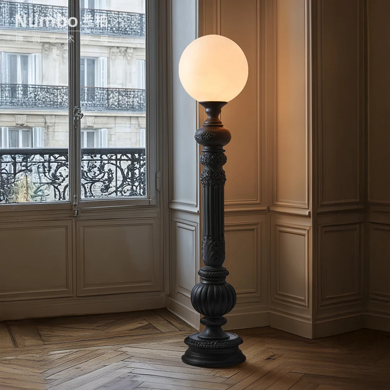 French floor lamp villa living room fireplace ambient lighting decoration medieval original art carving high-end retro lamps
