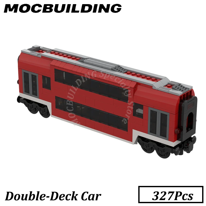 Double-Deck Car Passenger Train Railway Accessories Display MOC Building Blocks Bricks Gift Christmas Present