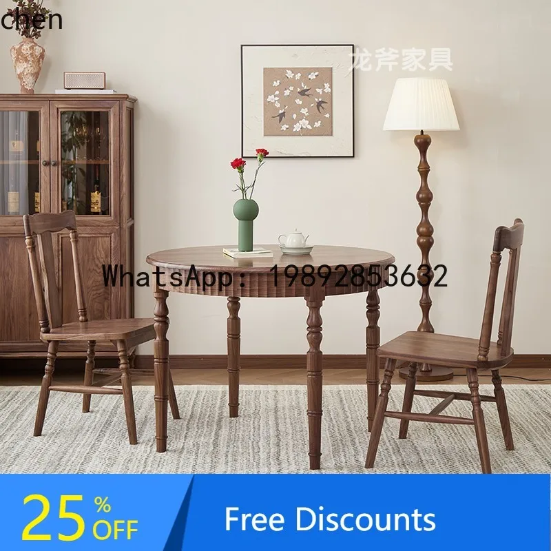 

Black walnut round dining table for home negotiation small round table retro round dining table and chair combination