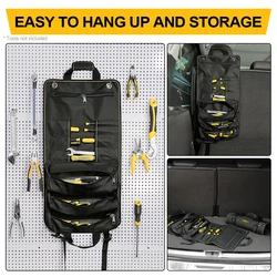 WINHUNT Heavy-Duty Roll Up Tool Bag with 11 Pockets - Durable Polyester, Black - Ideal for Mechanics, Electricians, Plumbers