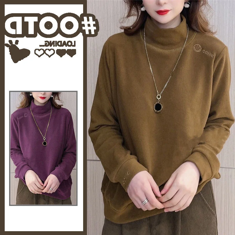 

plus Size Women's High Collar Long Sve T-irt Slim Fit Base irt Inner Wear Autumn Winter Thiened Korean Sle Top
