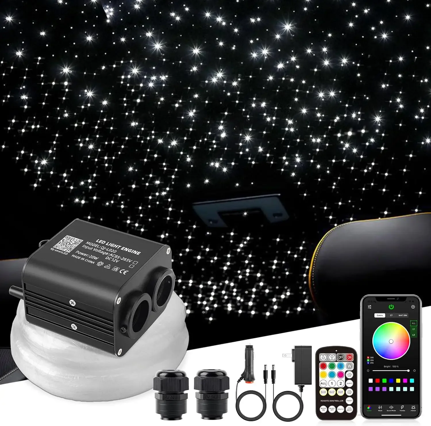 

Hot sale.20W Twinkle Starlight Headliner Kit, Star Lights for Car Roof & Home Decoration, Fiber Cable 550pcs*0.03in*9.8ft Star L