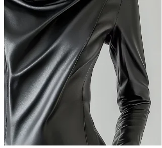 

Черный топ из искусственной кожи для женщин с капюшоном и длинным рукавом High Street, американская ретро блузка, винтажные тонкие футболки из искусственной кожи