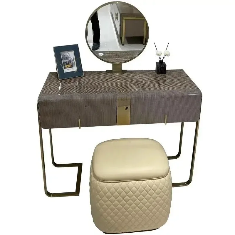 

Italian minimalist light luxury dresser bedroom furniture post-modern Hong Kong-style room metal paint makeup table9338