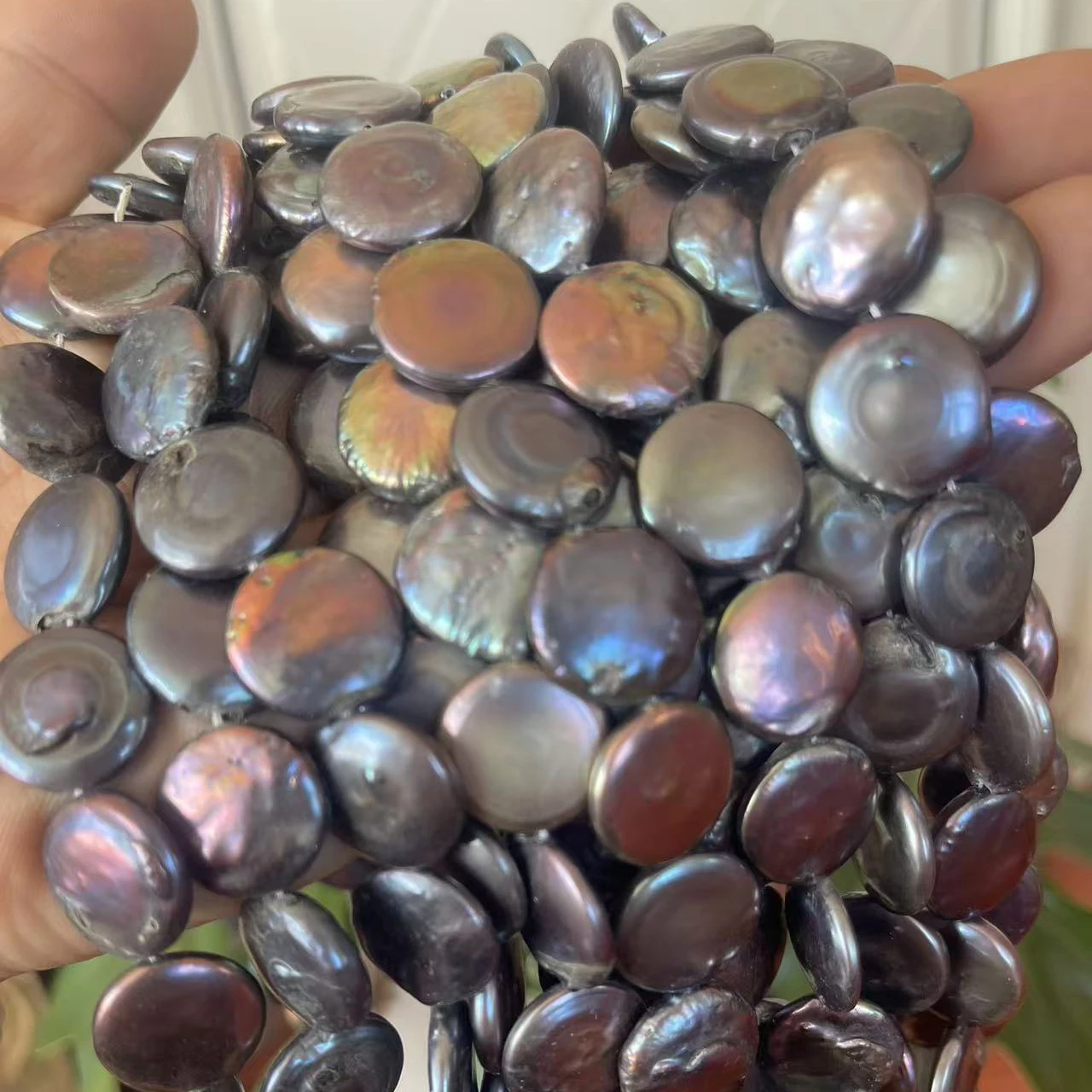 16 inches 16-17mm Large Black Natural Coin Pearls Loose Strand