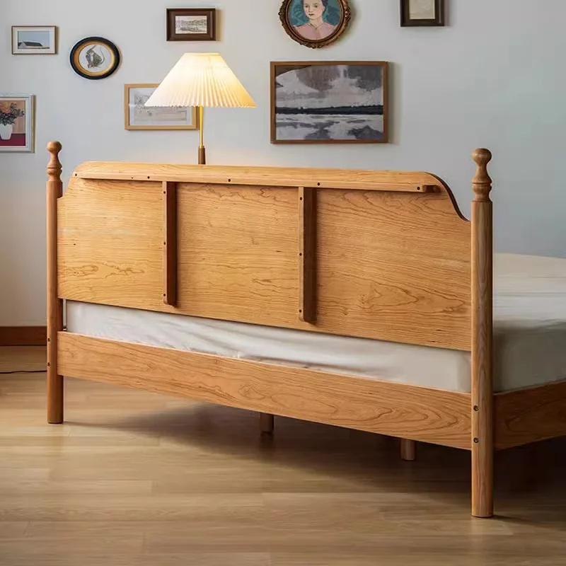 Konfigurowalne nordyckie retro łóżko w stylu japońskim z drewna wiśniowego, proste meble do sypialni, łóżko ślubne 1,8 metra