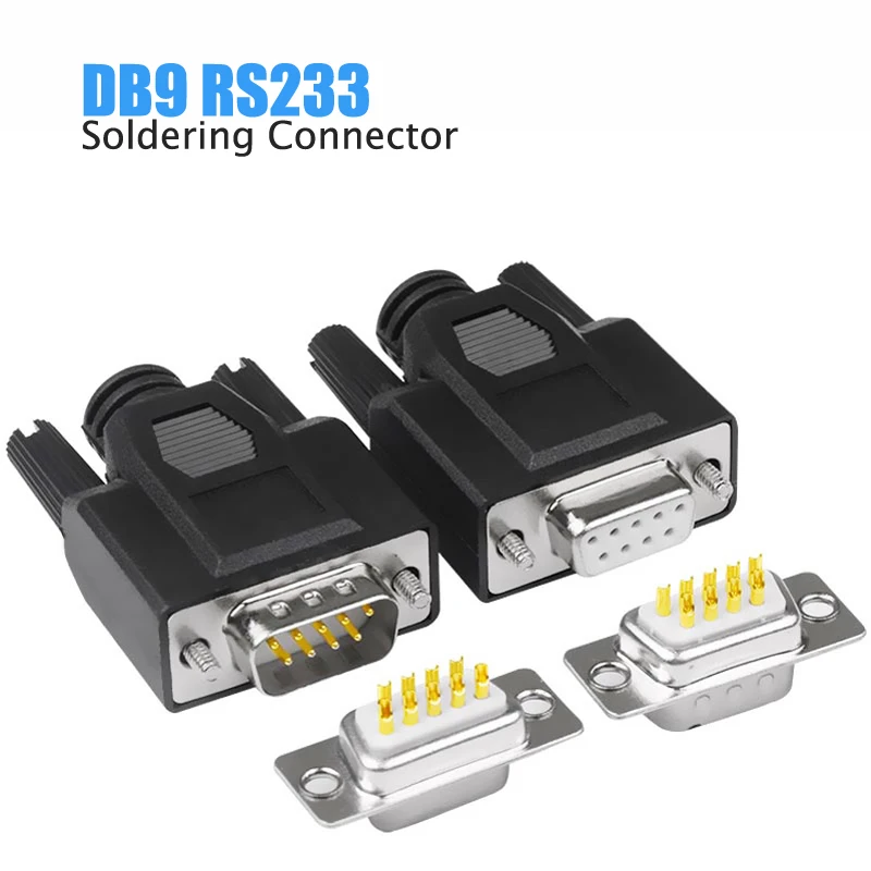 9Pin RS232 Welding Connector Male Female Head With Shell Soldering Serial Port RS 232 485 422 DB9 Adapter DIY PVC DB9 Plug