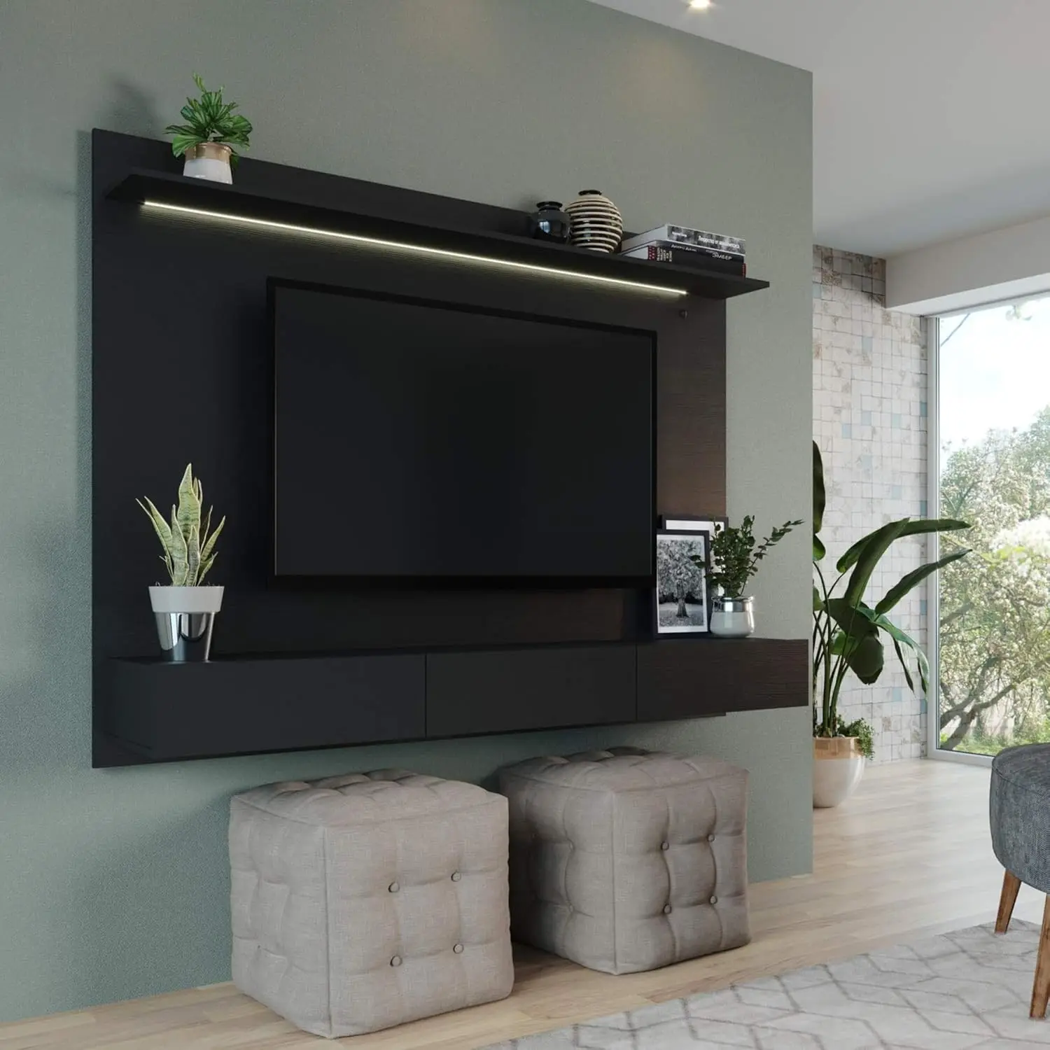 

Modern Wall Mounted Entertainment Center, Floating TV Natural Wall Panel for 70 inch TVs, Tv Frames for Wall Mounted tv