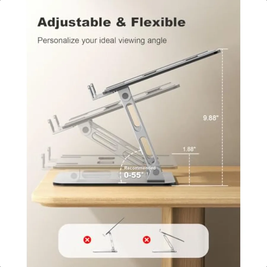 Suporte ergonômico para laptop, porta dualbar, altura ajustável, suporte riser para mesa, ventilado, computador portátil, notebook