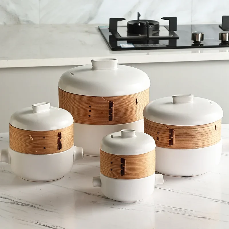 Japanese Style Steamer Casserole With Steamer Drawer Soup Pot Stew Pot Bamboo Multilayer Hotel Household Ceramic Casserole