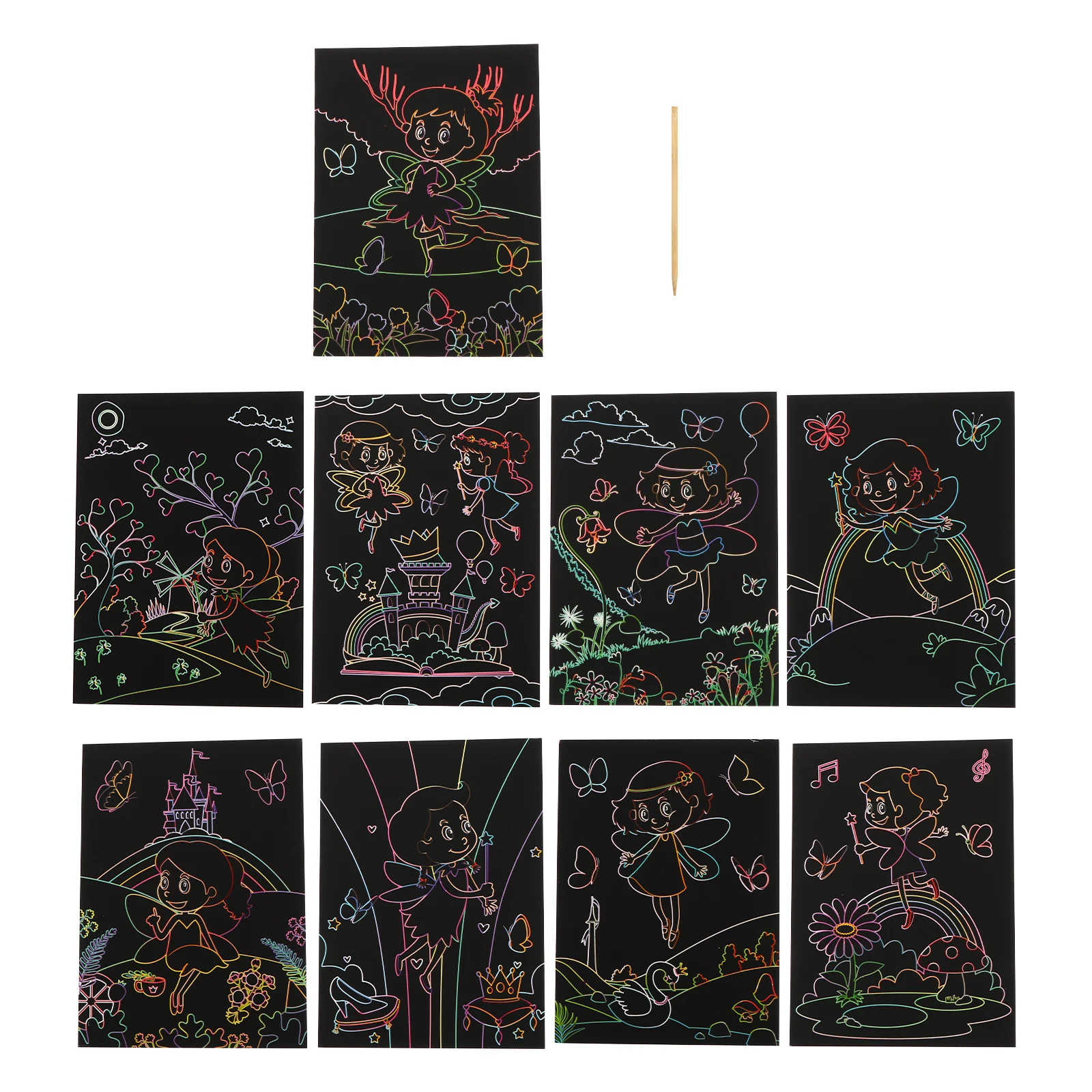 1Set Scratching Painting Paper Art Set No- Craft Activity Tool Fun Imagination Boosting Drawing Cards for Family