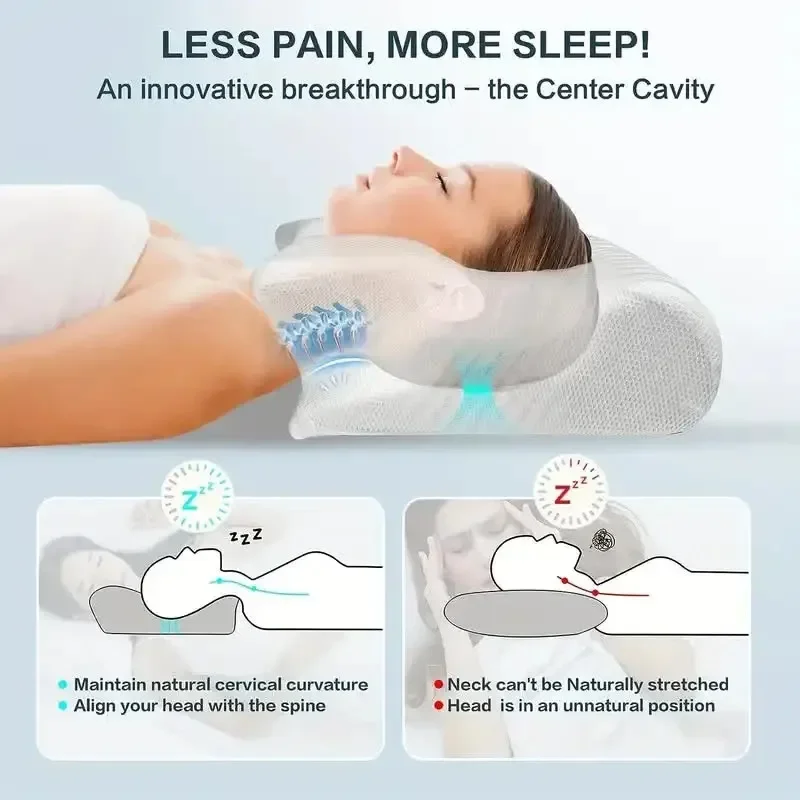 Bantal tidur kupu-kupu, tempat tidur memori lambat melebar nyaman busa memori bantal tidur serviks ortopedi pijat leher