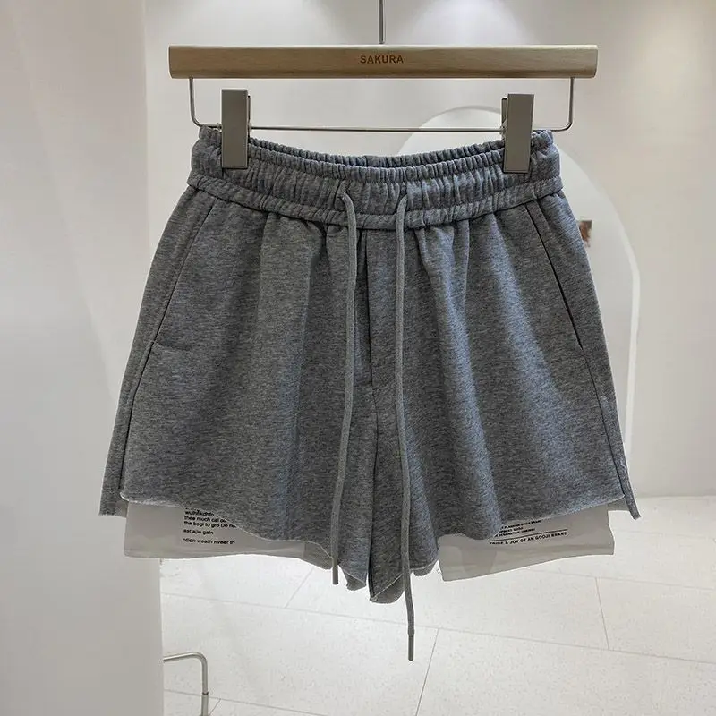 Women's Two-Layer Drawstring Shorts Elastic Waist Casual Loose-Fit Daily Shorts