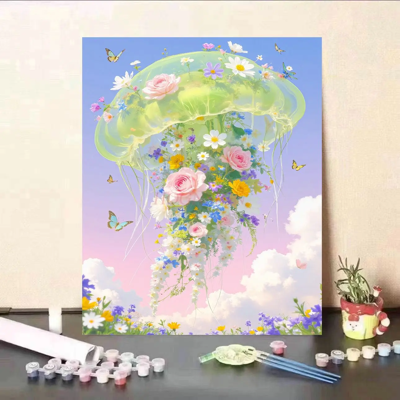 1set New DIY Digital Oil Painting Healing Series Manual Color Filling and Decompression Jellyfish Garden Acrylic Painting