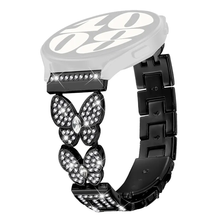 

For Haylou GST (LS09B) Metal Band Butterfly Rhinestones Decor Watch Strap - Black
