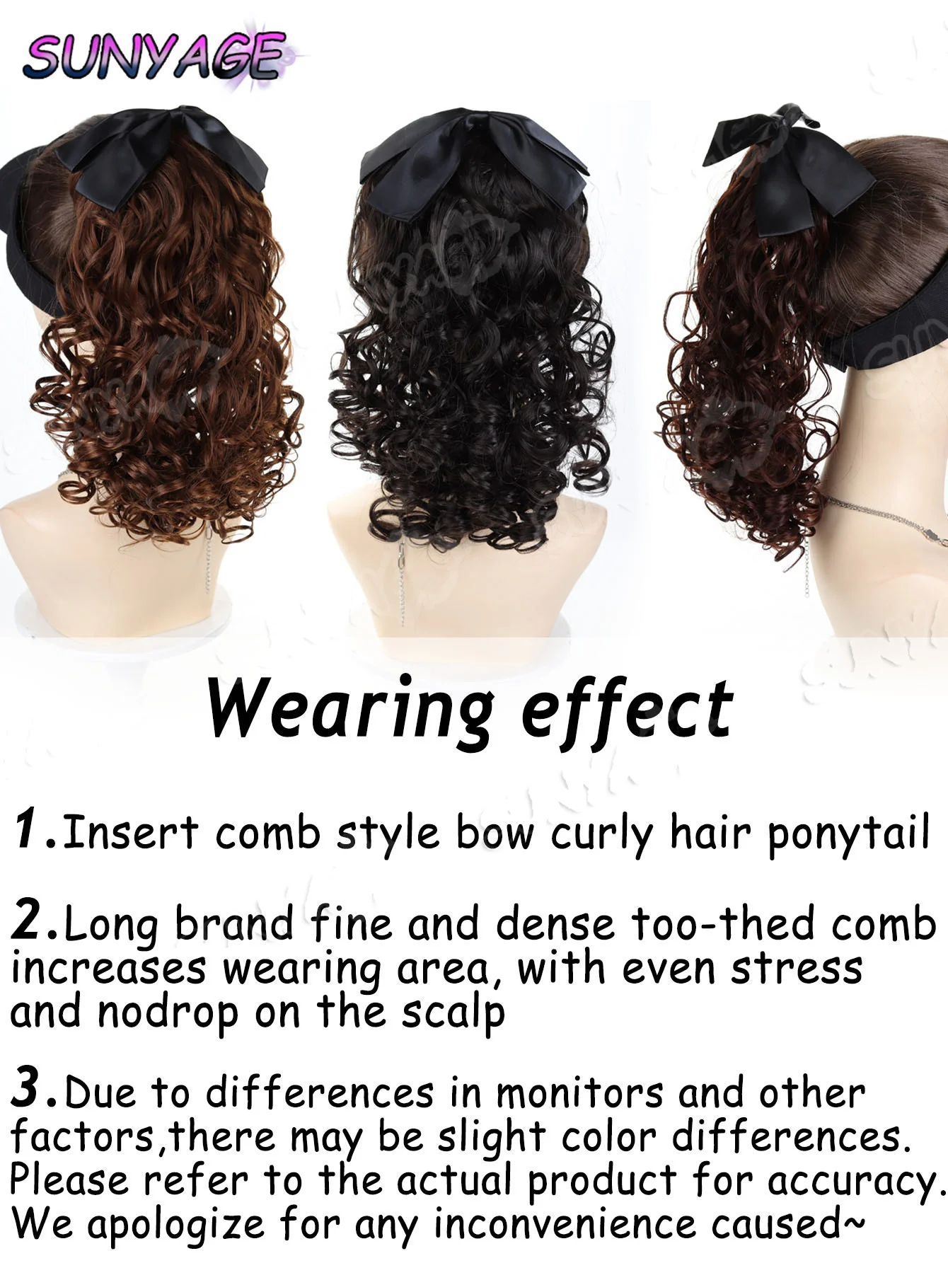 SUNYAGE-peluca sintética Retro para mujer, cola de caballo, estilo peine, lazo, pelo corto y rizado, clip, cola de caballo corta, fácil de usar