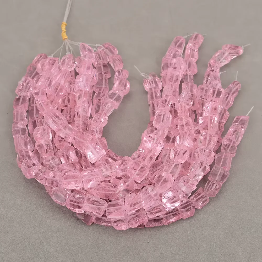 

Pink Color Natural Glass Quartz Rough Nugget Loose Beads 15.5" Jewelry Making DIY