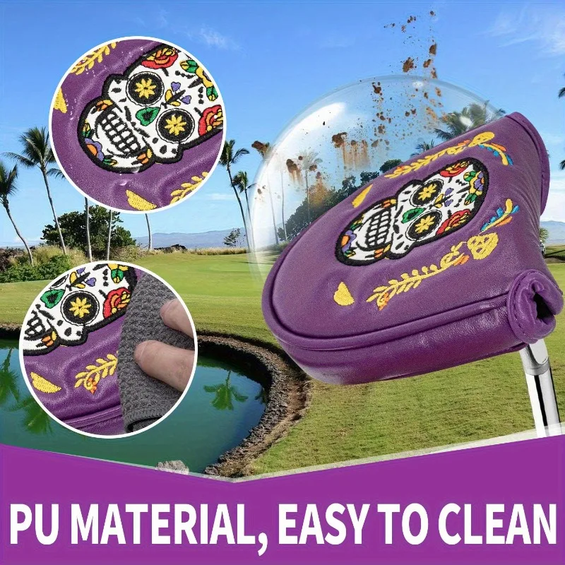 Design einer Skelett- und Komödiemaske, Golf-Putting-Kopfbedeckung, Golfzubehör, PU-Material, langlebige und stilvolle Kopfbedeckung