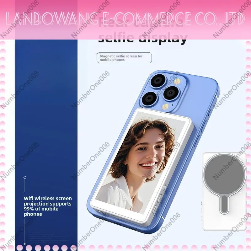 Magnetic Adsorbed Phone Rear Selfie Display Monitor Compatible for iPhone 16 For Huawei Android Live Streaming Selfie