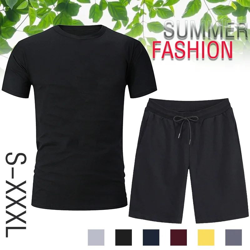 

Summer Men's T-shirt and Shorts Personality Short-sleeved Suit Casual T-shirt Set