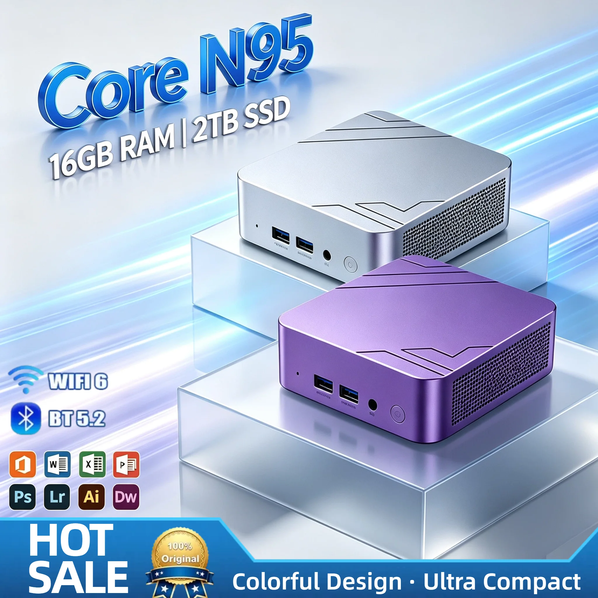 Intel N95 Portable Mini PC 16GB DDR4 2TB NVMe SSD Triple 4K Screen WiFi6 Bluetooth 5.2 High Performance Home Office Max