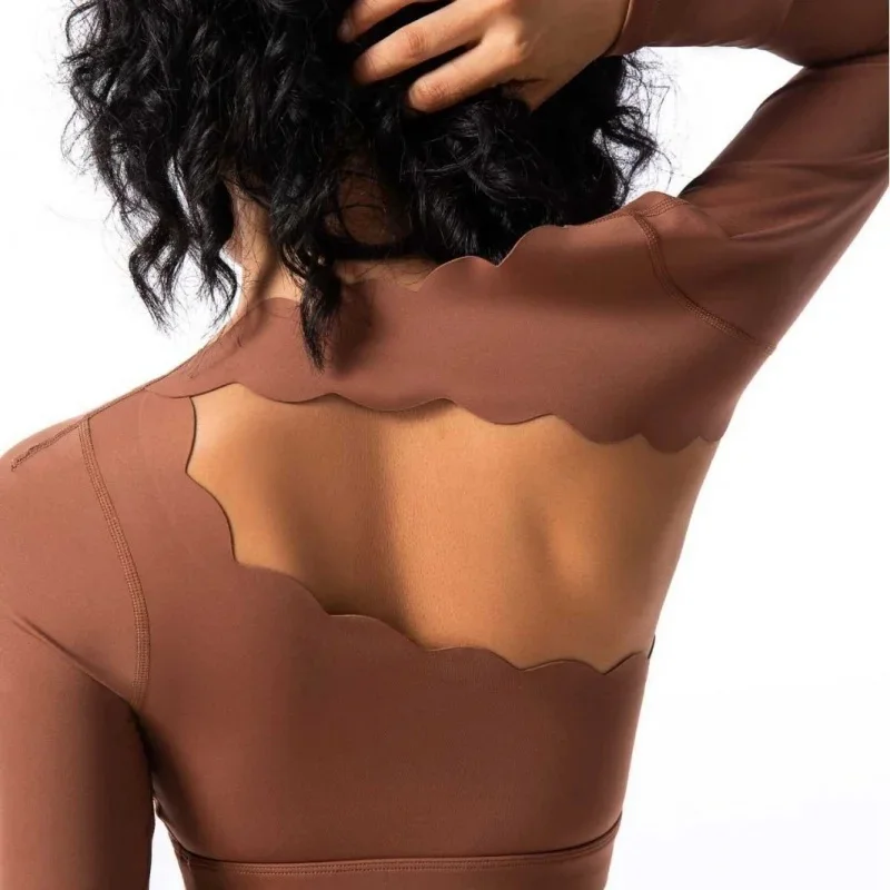 2 Piece Gym Fitness Set Women's Off Shoulder Top Breathable Long Sleeved Leggings Yoga Suit With Chest Pads Spring Sportswear