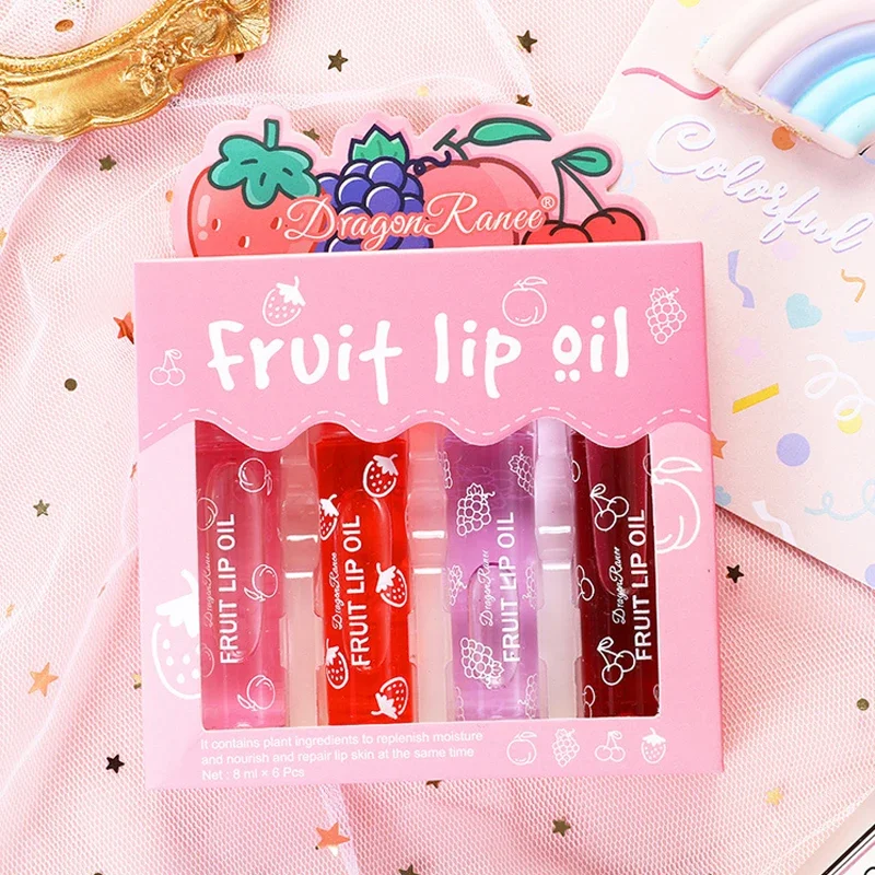 Juego de bálsamo labial Roll-on, 4 piezas, melocotón, fresa, fruta, maquillaje hidratante, uva de cereza transparente, aceite labial, brillo de labios hidratante