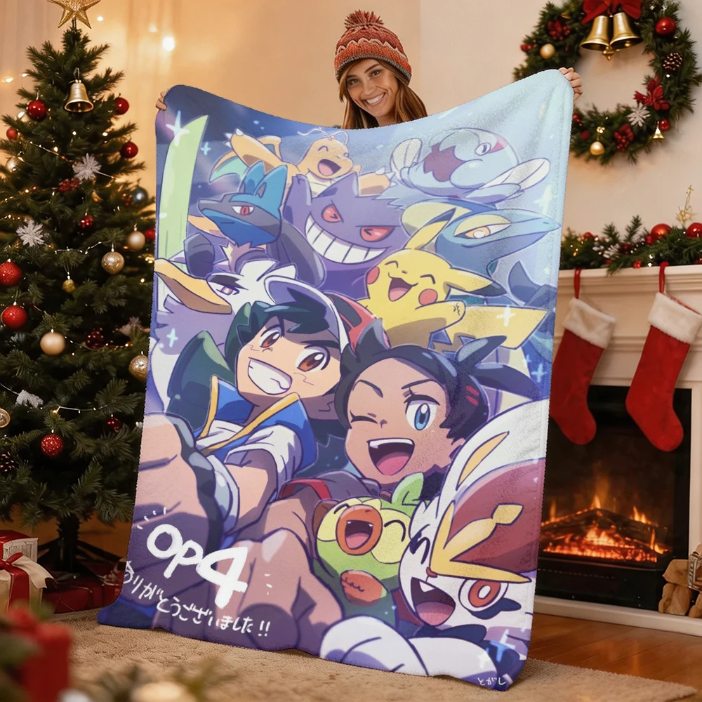 Pokemon Ash Pikachu Gengar Lucario Flannel Throw Blanket Soft Warm Cartoon Blanket for Sofa Bed Home Decor Kids Gift
