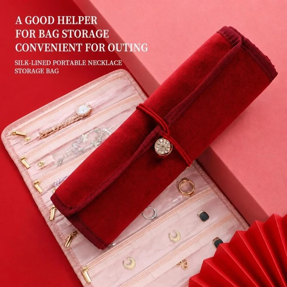 Velvet Jewelry Storage Bag Foldable Multi Compartment Jewelry Roll Pouch Portable Jewelry Holder