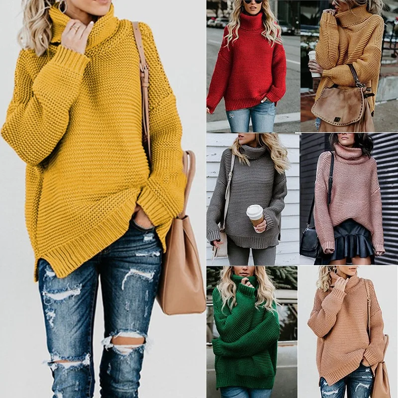 Autumn And Winter Solid Color Knitted Sweater Long-sleeved Turtleneck Women's Sweater
