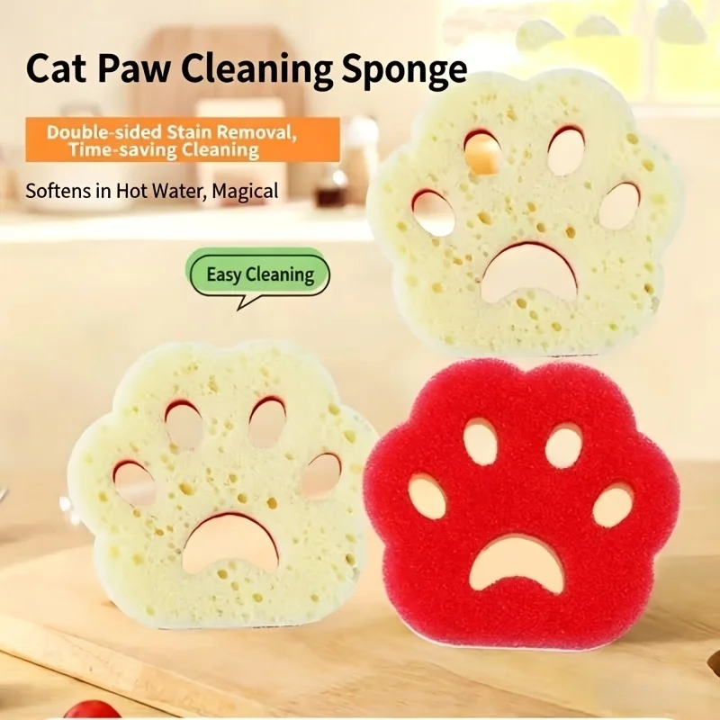 15/6 Piece Set Creative Cat Paw Sponge Block Double-Sided Cleaning Sponge for Kitchen Grease Removal and Dishwashing Double-Sided Cleaning Sponge for Kitchen Grease Removal Magic Wipe Cartoon Dishwashing Cloth with High-Density Foam Halloween and Christmas Gifts