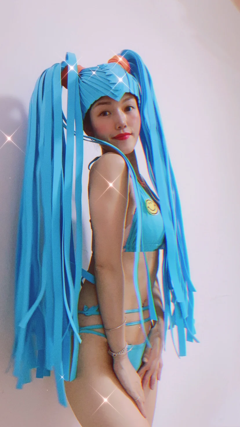 Sexy ice blue long wig Sailor Moon Cosplay gogo blue cost haloween cost stage clothes bar KTV