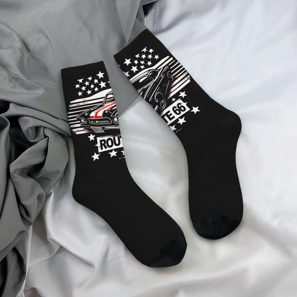 Happy Funny Vintage Route 66. Skarpety męskie Vintage Harajuku Highway 66. Hip Hop Novelty Seamless Crew Crazy Sock Gift Printed