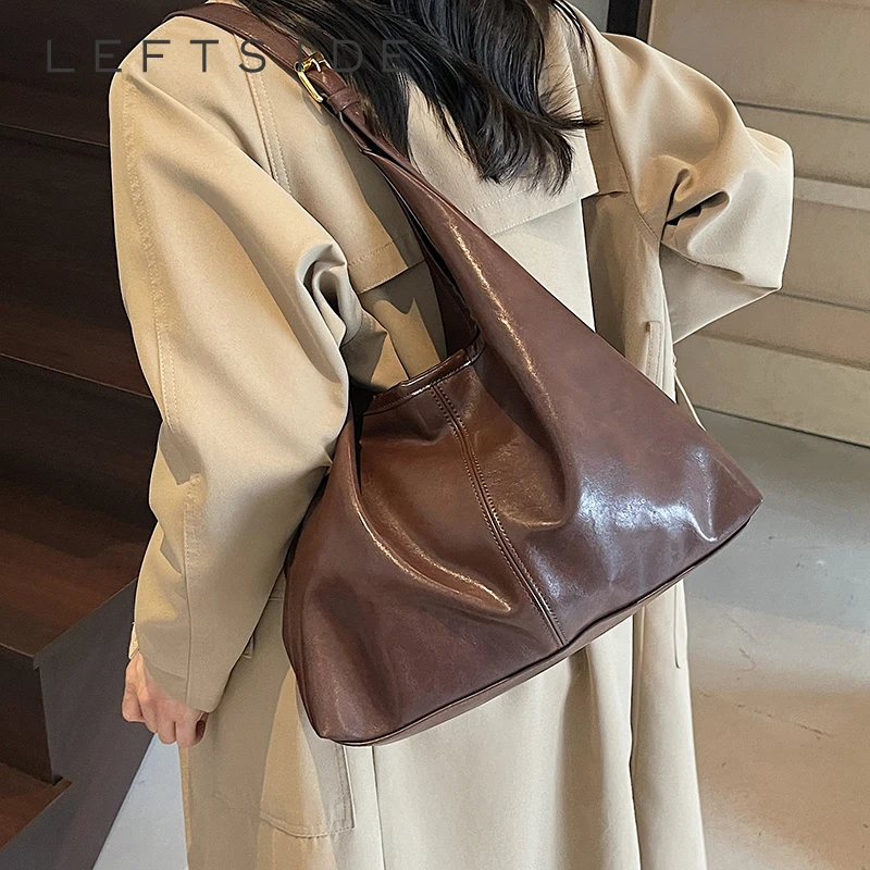 

LEFTSIDE Retro Hobo Shoulder Bags for Women PU Leather Underarm Bag 2025 Summer New Designer Crossbody Bag Luxury Brand Handbags