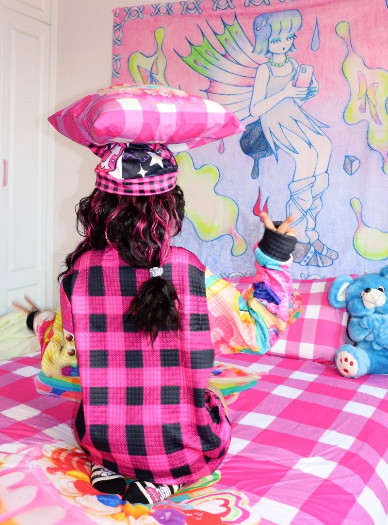 2025 Japanese Autumn and Winter Y2K Harajuku Niche Original Printed Pullover Sweater Zipper Top For Women